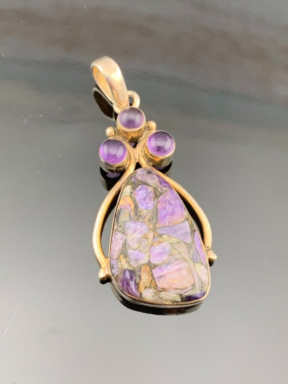 Sterling Silver Pendant Amethyst Purple Copper Turquoise Pendant J1452